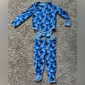 Coolibar Blue Dinosaur Camo Baby Outfit 3-6M UPF 50+